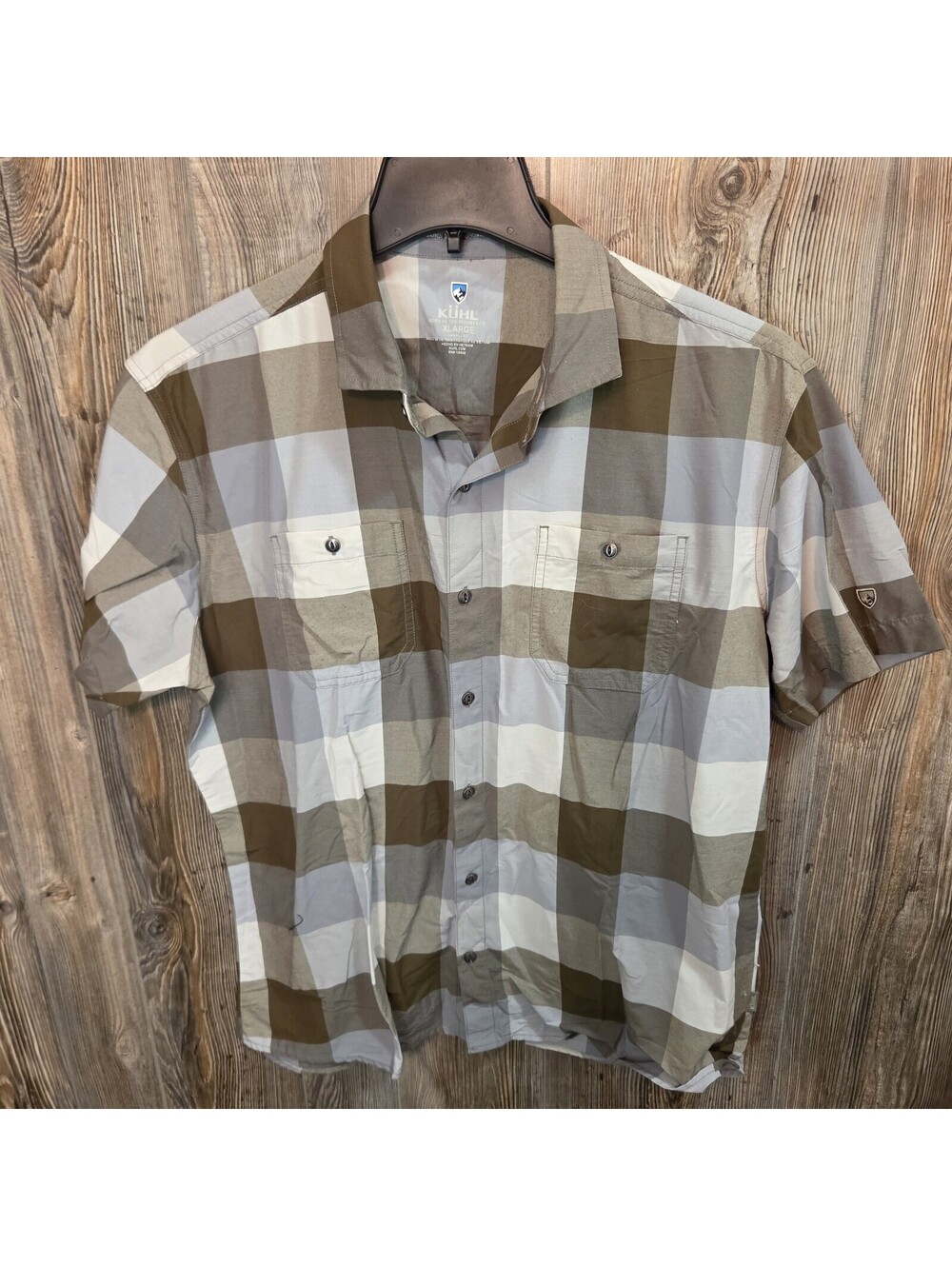 Kuhl Styk Short Sleeve Shirt Men Size XL Tapered Fit Olive Plaid - Style 7383